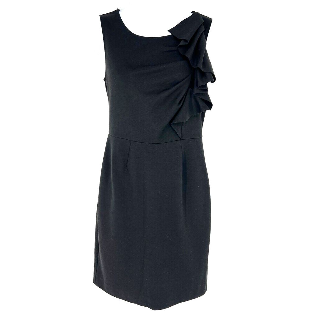 BANANA REPUBLIC Black Sleeveless Dress Size 0 Cocktail Stretch Ruffle Pencil LBD